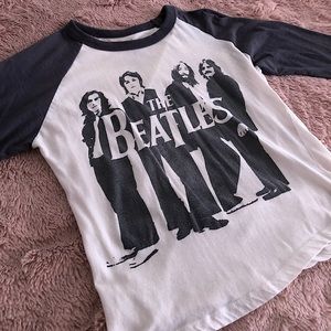 Gray and white Beatles t-shirt